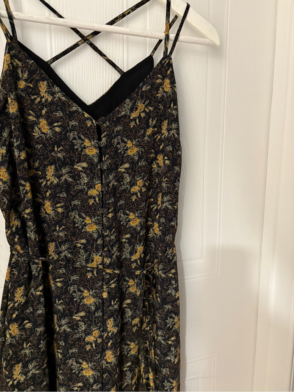 Frank & Oak Black Floral Spaghetti-Strap Jumpsuit with Yellow Flowers